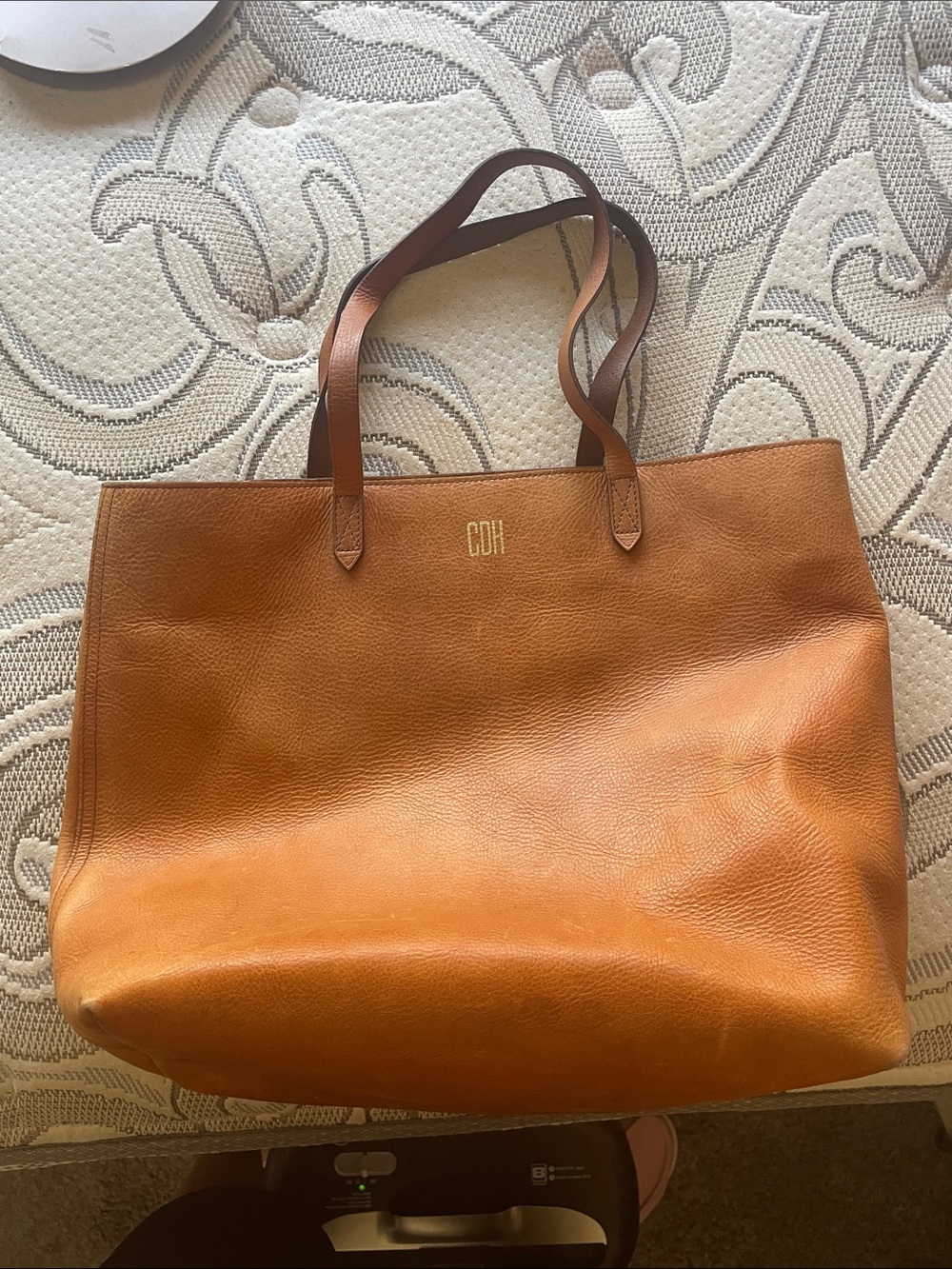 Madewell PROJECT Tan Leather Tote with Monogram